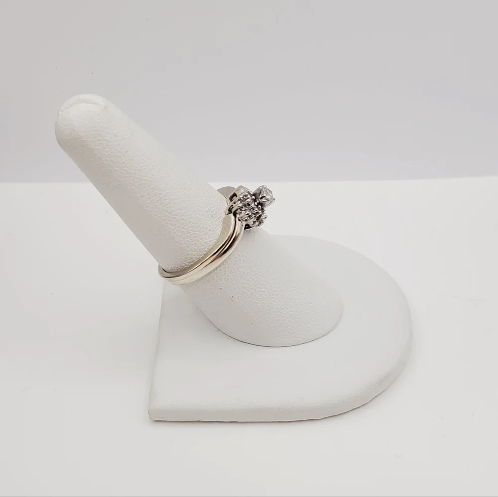 10k Solid White Gold Genuine Round & Baguette Diamond Heart Wedding Ring Set